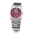 VistaBella Mens Burgundy Dial Silver Tone Square Face Band Watch