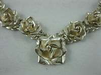 Vintage Mexico Sterling Silver SIGNED Rose Necklace  