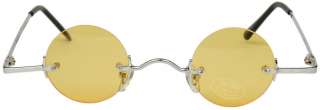 Rimless Yellow Round Lens Goth Vamp Hippie Sun Glasses  