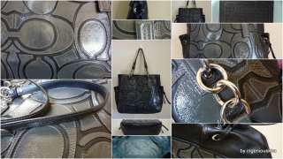 COACH Signature Colette Overlay Grey Black Leather Tote Bag 16449 
