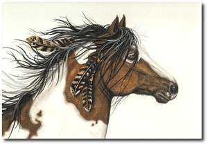 Mustang Horse Indian War Paint Feathers ACEO LE Print  