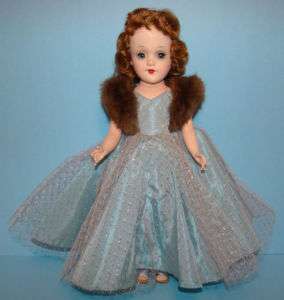 Mary Hoyer Doll in Tagged Blue Formal Gown Fur 1957 58  
