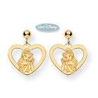  Sterling Silver Disney Princess Belle Heart Dangle Post Style Earrings