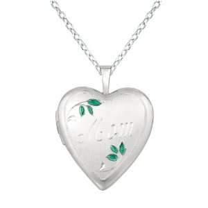   Sterling silver Heart Shaped Locket w/ Leaves Mom Necklace Jewelry