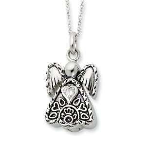 Diamond CZ Birthstone Angel Sterling Silver Cremation Jewelry Necklace