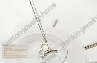 Hot Silver Plated Two Heart Crystal Choker Necklace  