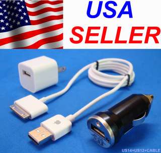 USB CABLE + CAR & WALL CHARGER 4 iPOD iPHONE MINI NANO CLASSIC iTOUCH 