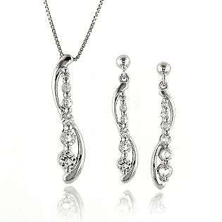 Lab Created White Sapphire Pendant and Earring Set in Sterling Silver 