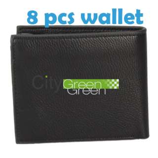 New Elegant 8 Pcs Card Mens PU Leather Bifold Wallet Black  
