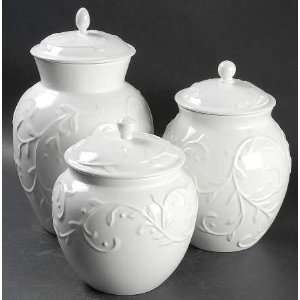  Lenox China Opal Innocence Carved 3 Piece Canister Set 