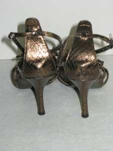 VIA SPIGA Bronze Moc Croc Strappy Heels Pumps Shoes 7M  