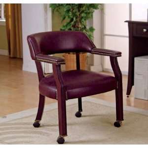 Guest Chair with Nail Head Trim and Casters in Burgundy Faux Leather 