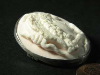 ANTIQUE SILVER PINK CONCH SHELL CAMEO BROOCH MEDUSA  
