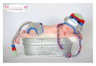 Baby Boy rainbow Sock Monkey hat Photography prop  