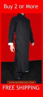 Black Linen Martial Art Long Coat Gown Robe Cheongsam #111 