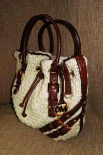 MICHAEL KORS Milo Cream Wool Blend Large Drawstring Shoulder Tote Bag 