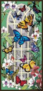 BUTTERFLY GARDEN ORCHIDS * 17x37 STAINED GLASS PANEL  