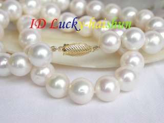 Genuine 12mm round white pearl necklace 14K clasp j7509  