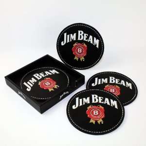  Jim Beam Rosette PVC Leather Coaster Set w/ Holder 