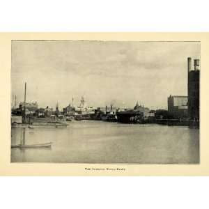  1901 Print Stockton River Waterfront Boats California 