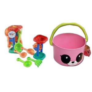   Beach Toys Sand Wheel & Spoons Set + BONUS Panda Bucket: Toys & Games