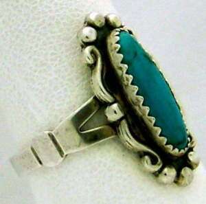 VINTAGE STERLING SILVER TURQUOISE WM Co RING SIZE 6.75  
