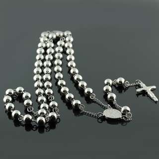 Stainless Steel Gray Beads Rosary Necklace Pendant  