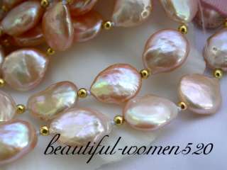 long 100 14mm coin pink freshwater pearl necklace  