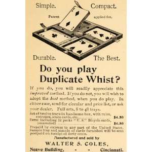 1895 Ad Duplicate Whist Card Game Compact Method Play   Original Print 