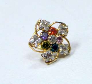   22 K gold Multicolor stones Flower nose stud nose ring nose pin  