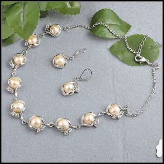 lots 4sets Natural Pearls Zircon Necklace Earrings NE01  