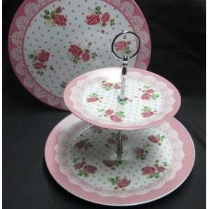    Emilly Mills 2 Tiered Bone China Cake Stand: Kitchen & Dining