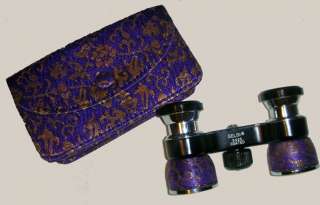 Vintage Selsi Opera Glasses Binoculars with matching Silk Brocade Case 
