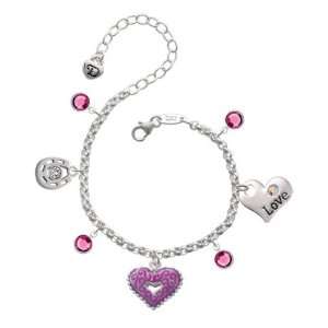  Enamel Swirl Heart with Beaded Border Love & Luck Charm  Jewelry