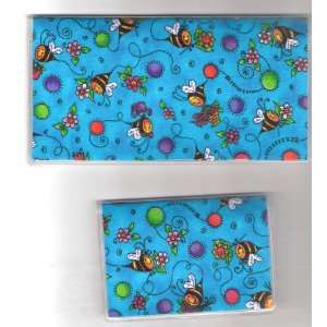    Checkbook Cover Debit Set Bumble Bee on Blue 