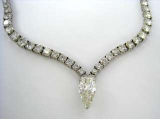   20.00ct G H VS Round & Pear Shape Diamond Platinum V Necklace  
