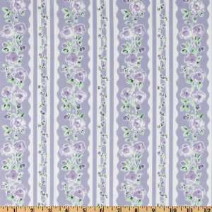  44 Wide Rambling Rose Floral Stripe Lavender Fabric By 