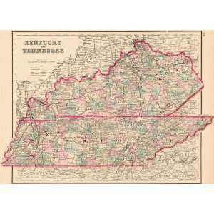  Gray 1875 Antique Map of Kentucky and Tennessee
