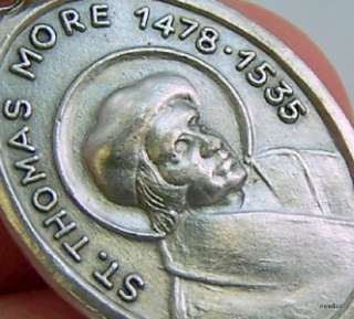 Silver P Medal Pendant Saint St. Thomas More Italy  