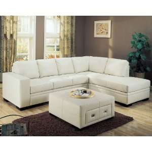   Amanda Right L Shaped Sectional Sofa in Cream Leather: Home & Kitchen