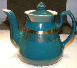 vintage HALL Hunter Green & Gold 6 Cup Tea Pot  
