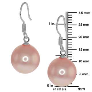12mm Round Pink Color Shell Pearl 925 Silver Dangle Earrings Fish Hook 