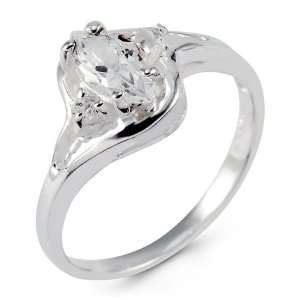    925 Sterling Silver White CZ Marquise Solitaire Ring: Jewelry