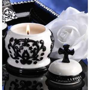    Ceramic Damask Candle Holder with Cross Lid 