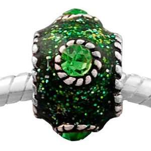  Pandora Style Antique Silver Plated SPARKLING GREEN Stone 