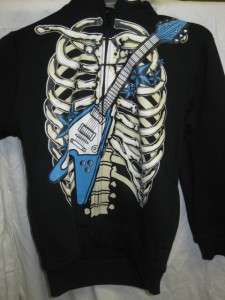   Hoodie Hood Mask Zip Up/Down Blue/White Guitar Rock N Roll Skeleton
