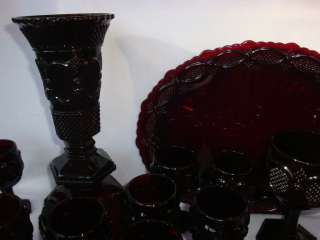 AVON CAPE COD RUBY RED COLLECTION PLATES PLATTER RIMMED SOUP BOWLS 