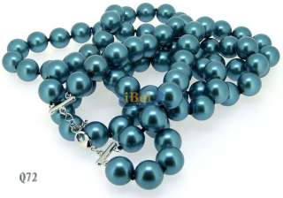 2Rows 12mm 22 24 Blue South Sea Shell Pearl Necklace  