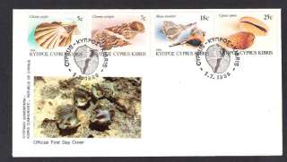 SEA SHELLS OF CYPRUS SET OF 4V 1986 NICE OFFICIAL FDC  