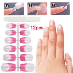  Rosallini Pink Edge Flowery Design Artificial Nail Tips 12 